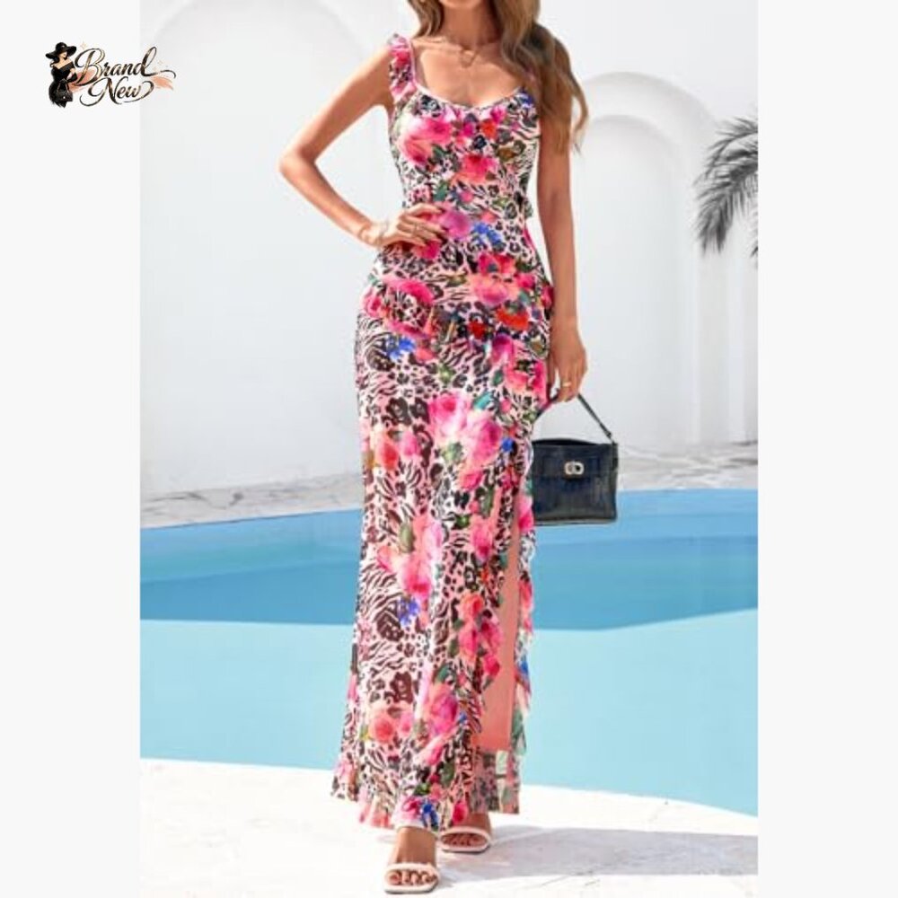 Polyester Elastane Mesh Lined Maxi Dress with Spa… - image 2